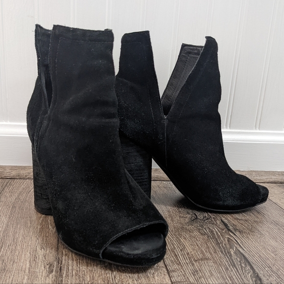 Jeffrey Campbell Black Suede Leather Heeled Open Toe Boot Booties Shoes Size 8 - Picture 3 of 8